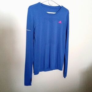 ADIDAS Women's Long Sleeve Blue Running Top with Dual Mesh Fabric Size Medium